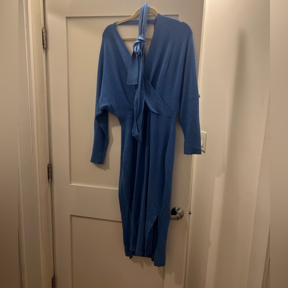 Maternity/Nursing Midi Dress in Blue, XL